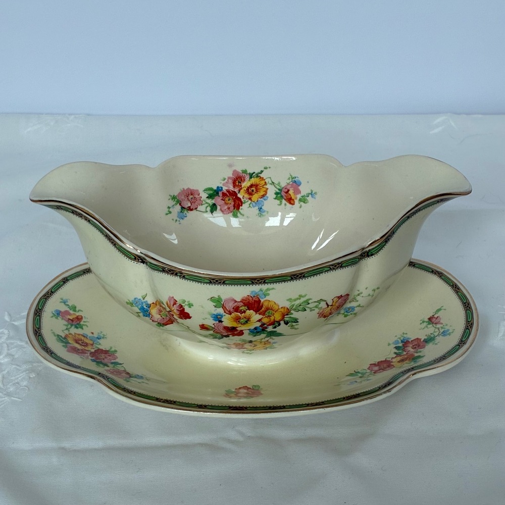 Johnson Bros England Pareek Gravy Boat  Grandmillennial Shabby Chic Victorian